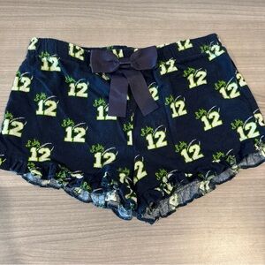 Seahawks Lady 12 Shorts PJ Medium Cotton Bow Blue Green Lounge 100% Ruffles M